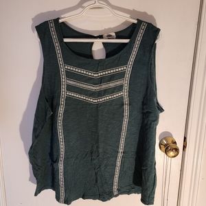 Women's Old Navy teal and white embroidery tank top XXL